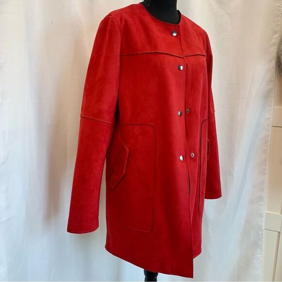 ZARA red faux suede coat Sz L - Picture 9 of 15